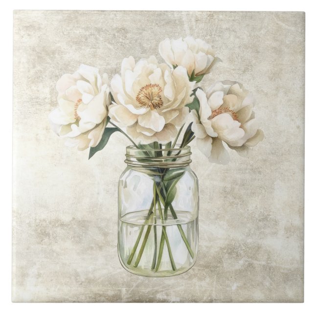 Rustic Flowers in Vintage Jar  Ceramic Tile (Front)