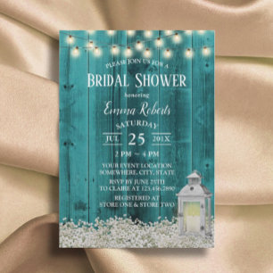 Rustic Flowers & Lantern Teal Barn Bridal Shower Invitation
