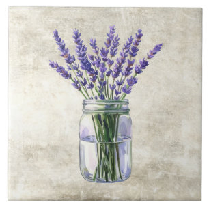 Rustic Flowers Lavender in Vintage Jar Ceramic Tile