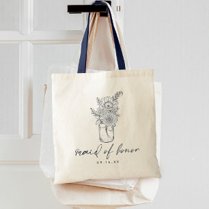 Rustic Flowers Mason Jar Calligraphy Maid of Honou Tote Bag