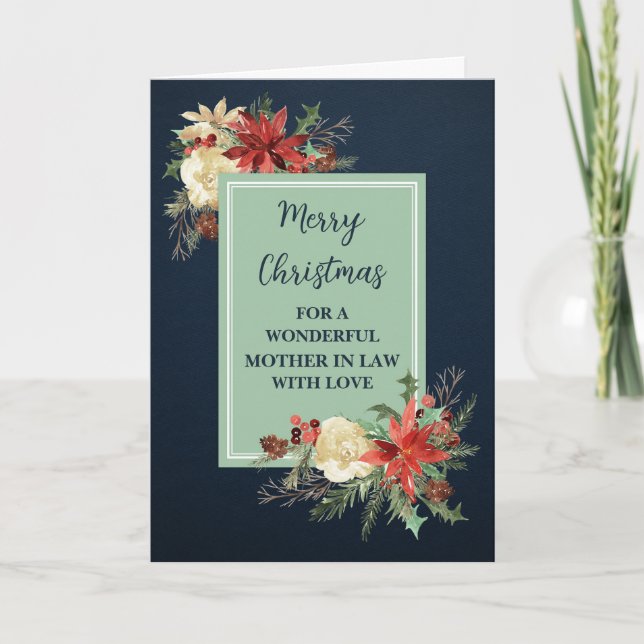 Rustic Flowers Mother In Law Merry Christmas Card (Front)