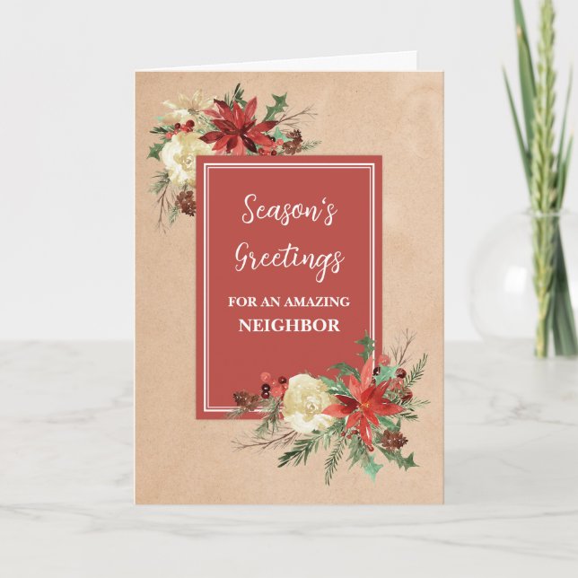 Rustic Flowers Neighbour Christmas Holiday Card (Front)