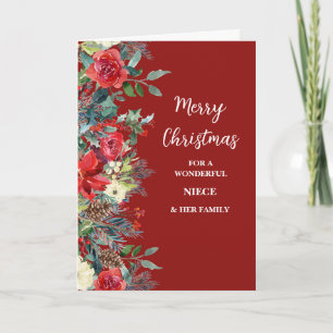 Rustic Flowers Niece & Family Merry Christmas Card