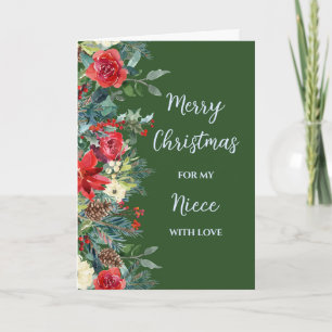 Rustic Flowers Niece Merry Christmas Card