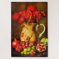 Rustic Flowers Pomegranate Grapes Fruit