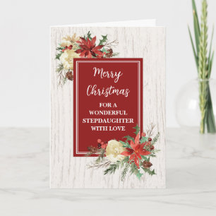 Rustic Flowers Stepdaughter Merry Christmas Card