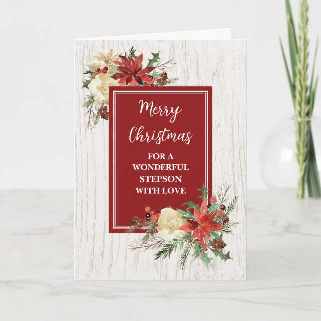 Rustic Flowers Stepson Merry Christmas Card (Front)
