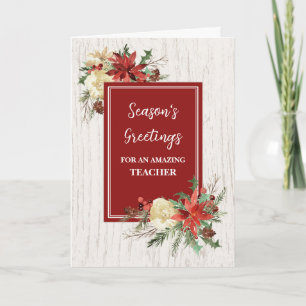 Rustic Flowers Teacher Christmas Holiday Card