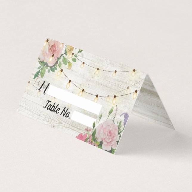 Rustic Flowers Wedding Seating Place Escort Cards (Front)