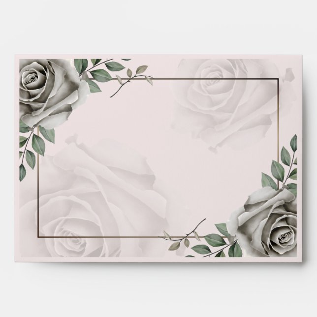 Rustic Flowers White Roses Wedding Invitation Envelope (Front)