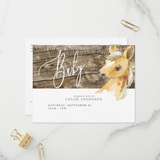 Rustic Foal Baby Shower Invitation Postcard (Front/Back In Situ)