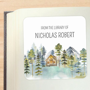 Rustic Foggy Forest From the Library of Bookplate Square Sticker