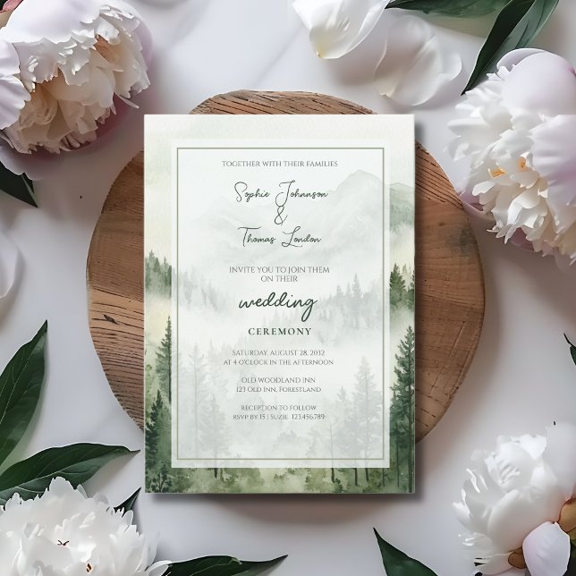 Rustic foggy mountains wedding invitation (Creator Uploaded)