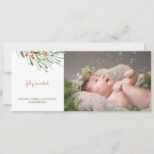 Rustic Foliage Berries Feliz Navidad Christmas Holiday Card