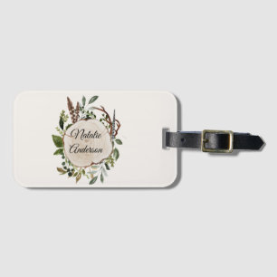 Rustic foliage chalk wood slice  luggage tag