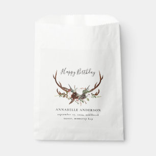Rustic foliage floral and stag birthday party favour bag
