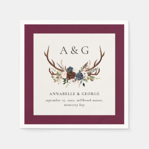Rustic foliage, floral and stag wedding party napkin
