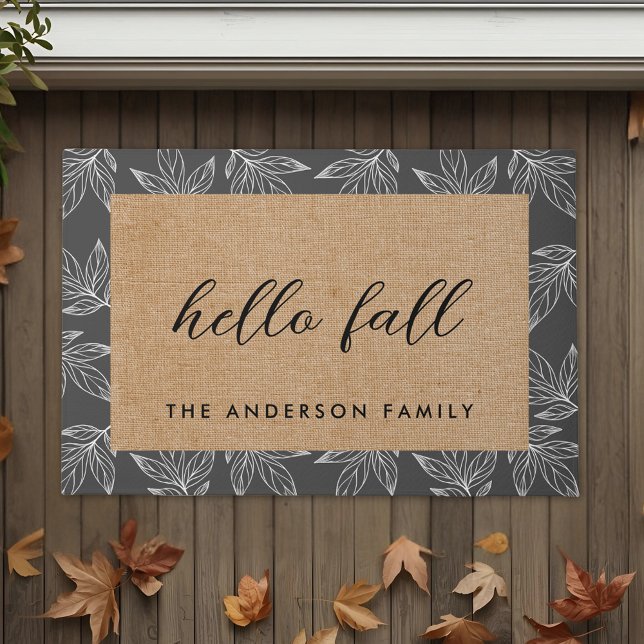 Rustic Foliage Hello Fall Family Name Doormat (Creator Uploaded)