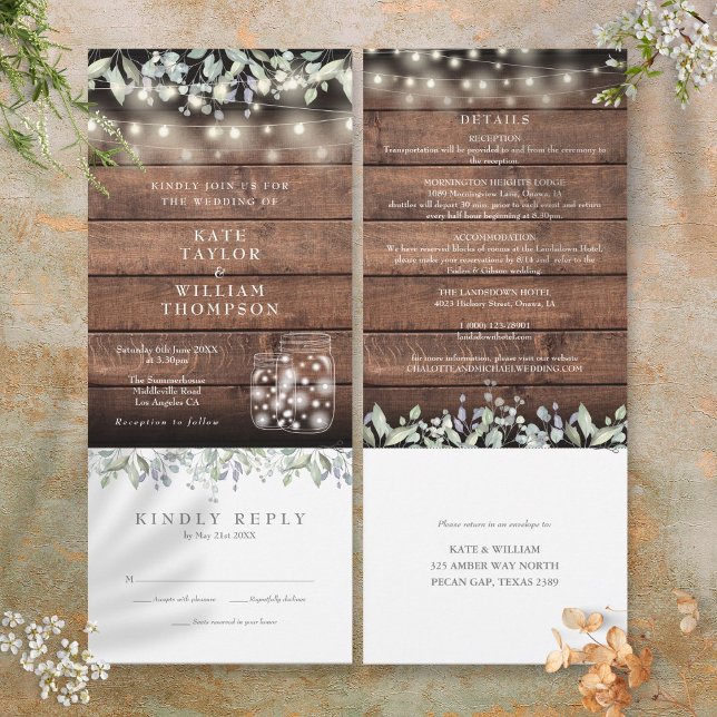 Rustic Foliage Mason Jars All In One Wedding  Invitation (Rustic Foliage Mason Jars All In One Wedding Invitation)
