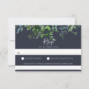Rustic Foliage Navy Blue Wedding Food Allergy RSVP Card