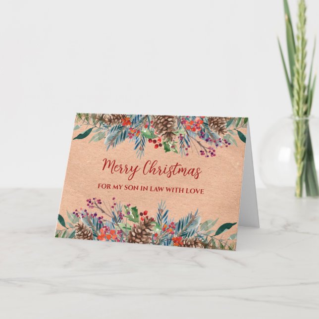 Rustic Foliage Son in Law Merry Christmas Card (Front)