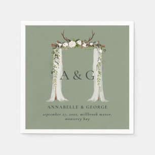 Rustic foliage white floral stag canopy wedding  n napkin
