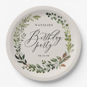 Rustic foliage wreath birthday party paper plate