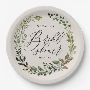 Rustic foliage wreath bridal shower party paper plate