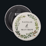 Rustic foliage wreath fall winter wedding party bottle opener<br><div class="desc">Rustic foliage wreath couples name wedding party design. With beautiful watercolor foliage,  white florals and script hand writing. This modern design is sure to set the style for your upcoming party.</div>