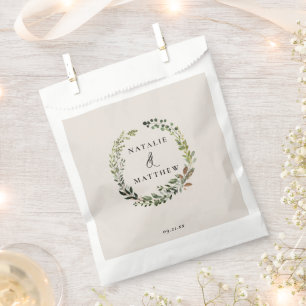 Rustic foliage wreath fall winter wedding party favour bag