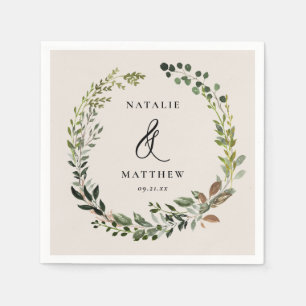 Rustic foliage wreath fall winter wedding party napkin