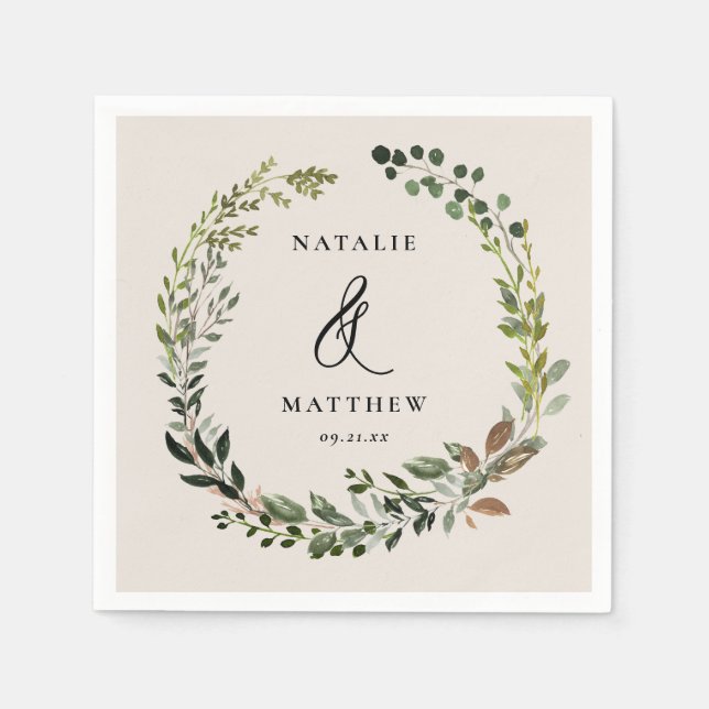 Rustic foliage wreath fall winter wedding party napkin (Front)