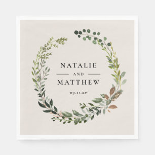 Rustic foliage wreath fall winter wedding party napkin