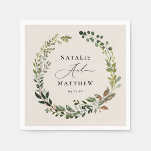 Rustic foliage wreath fall winter wedding party napkin