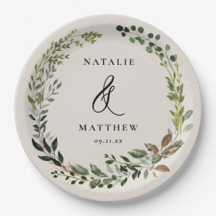 Rustic foliage wreath fall winter wedding party paper plate