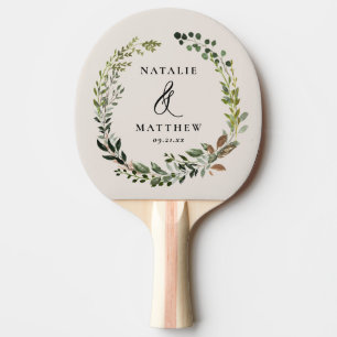 Rustic foliage wreath fall winter wedding party ping pong paddle