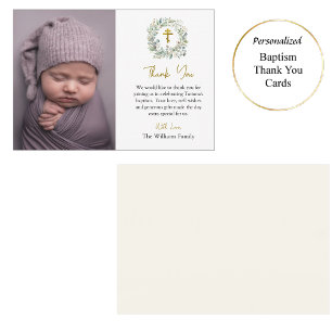 Rustic Foliage Wreath Orthodox Christian Baptism Thank You Card