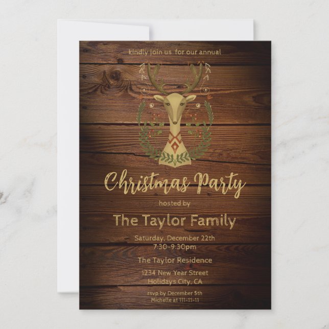 Rustic Folk Art Christmas Reindeer Invitation (Front)
