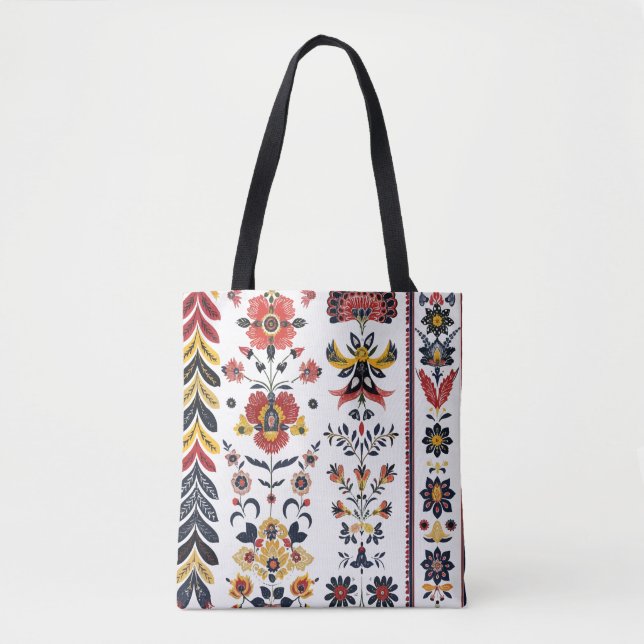 Rustic Folk Art Floral Tote Bag (Front)