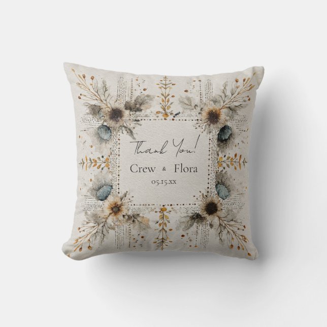 Rustic Folk Art Floral Wedding  Cushion (Front)