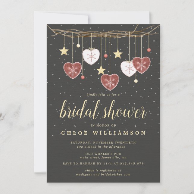 Rustic Folk Art Hearts Bridal Shower Invitation (Front)