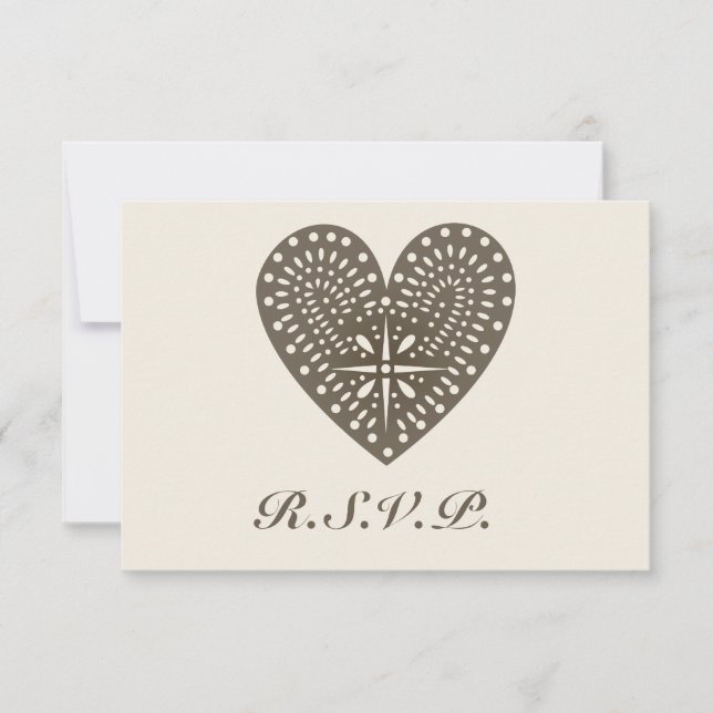 Rustic Folk Art Inspired Heart Wedding RSVP (Front)
