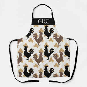Rustic Folk Art Rooster Pattern, Farmhouse Kitchen Apron