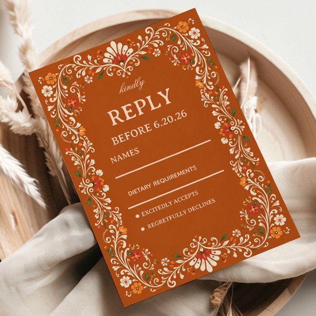 Rustic Folk Botanical Elegant Mexican RSVP Card (Creator Uploaded)