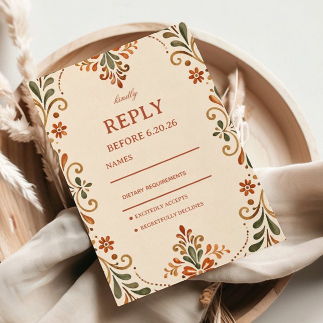 Rustic Folk Botanical Mexican RSVP Card (Creator Uploaded)