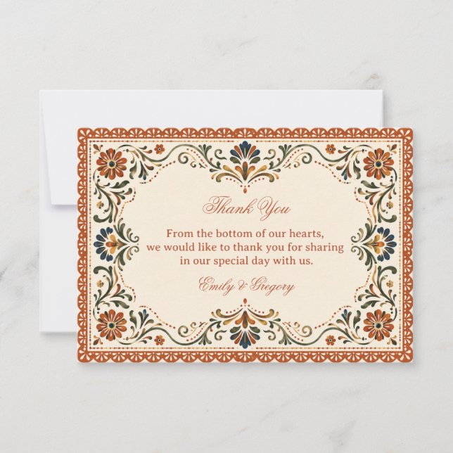 Rustic Folk Botanical Mexican Thank You Card (Front)