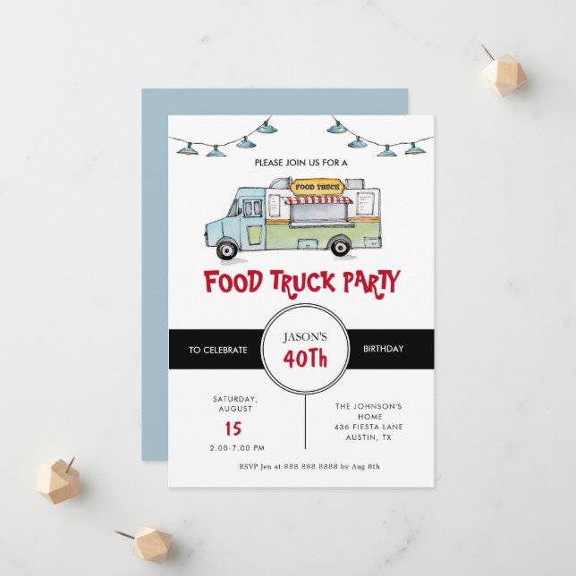 Rustic Food Truck Birthday Party Invitation (Front/Back In Situ)