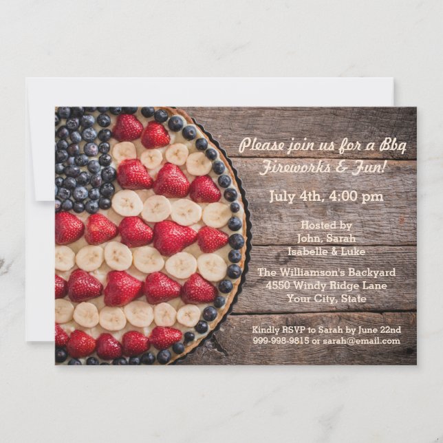 Rustic Foodie July 4th American USA Flag Fruit Pie Invitation (Front)