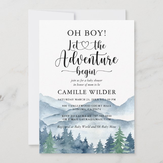 Rustic Forest Adventure Mountains | Oh Boy! Invitation (Front)