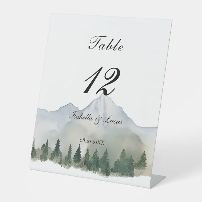 Rustic Forest and Mountain Table Number Pedestal Sign (Front)